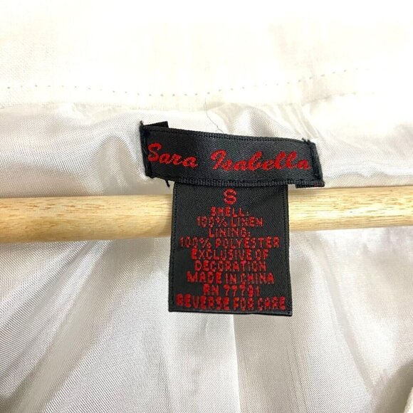 Sara Isabella 100% Linen Pants Blazer Set Small White Shirt Applique Cropped - Picture 2 of 15